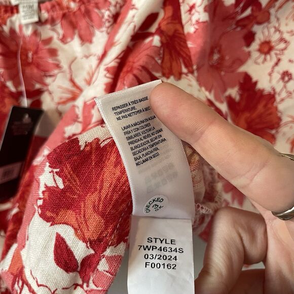 NWT Lucky Brand Linen Blend Floral Smocked Balloon Sleeve Top Sz M - Picture 4 of 10